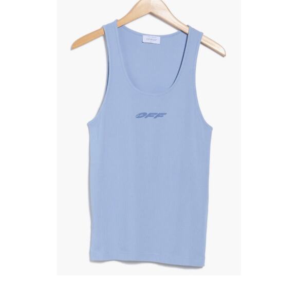 Stretch Cotton Logo Tank Off-White Blue - Picture 1 of 15